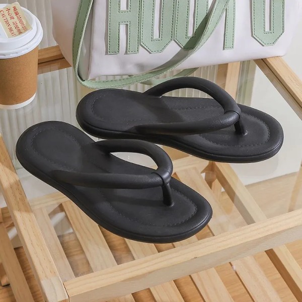 2023 Summer Women's 4CM Flip Flops Halkfria Eva Clip Toe Strandsandaler för kvinnor Inomhus utomhus tjockbottna tofflor Black--B 40-41(25-25.5CM)