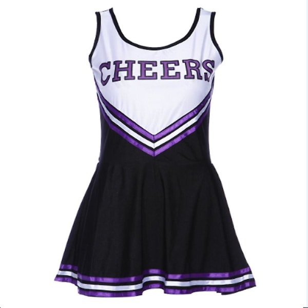 Girl Cheerleader Uniform Costume Hight School Pompoms Cosplay Fancy Party Dress Carnival Halloween Black XS-Cheerleader