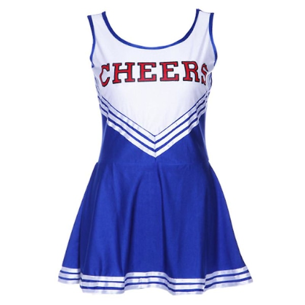 Girl Cheerleader Uniform Costume Hight School Pompoms Cosplay Fancy Party Dress Carnival Halloween Blue L-Cheerleader