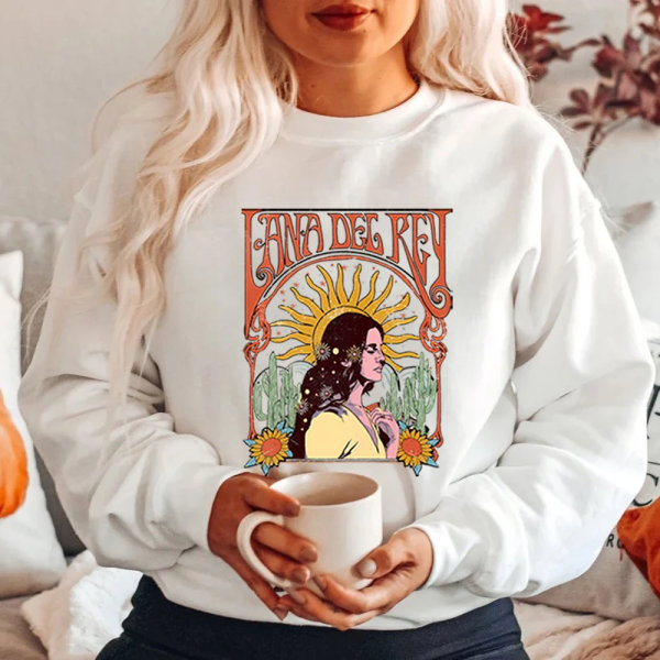 90-tals retro sweatshirt Streetwear Lana Del Rey Vintage Estetisk hoodie Music Tour Shirt Dam Höst Vinter Trendiga toppar Yellow S