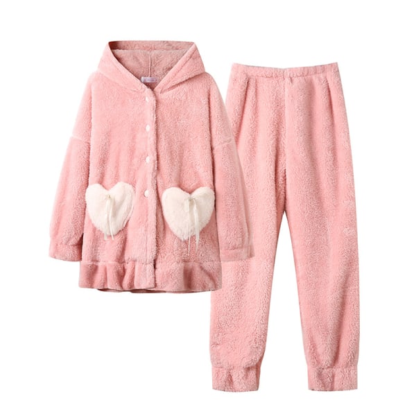 Ljusrosa kanin sammetspyjamas Långärmad dam plus sammet tecknad Coral Velvet Pyjamas Light Pink Rabbit L