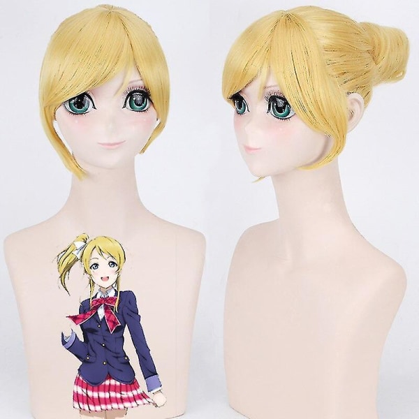 Anime Lovelive! Cosplay peruk Ellie Gyllene Gul Bulle Head Hig