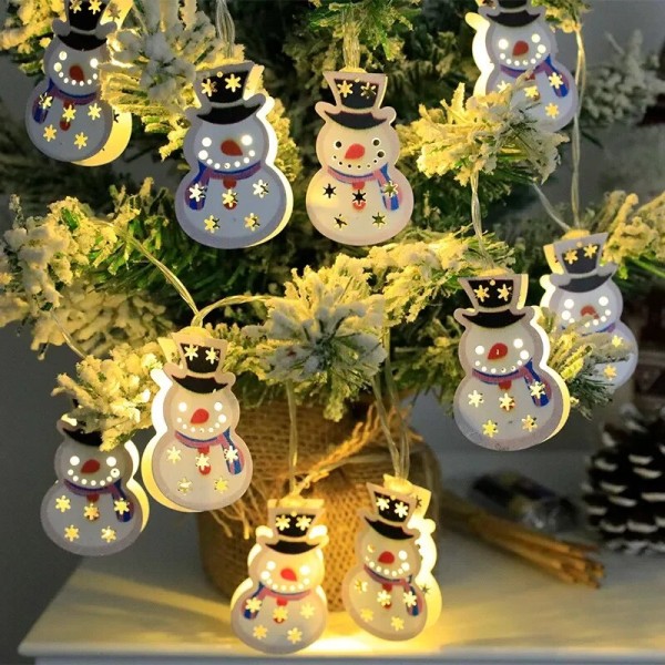 Jul LED-ljusslinga Santa Claus Elk Snowman Xmas Ornament String Light Juldekorationer 2023 nyår Navidad Present Snowman 1.5m