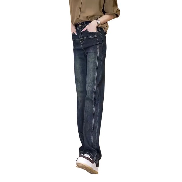 Y2k jeans stor storlek lös smal version raka ben dam jeans 2023 Ny päronform hög midja bantning Elastiska kvinnor byxor Blue-Tall person XL