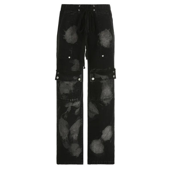 Modejeans mörk punkstil Amerikansk trendig overall ins design utsmetad personlighet tung industri lösa jeansbyxor Black M