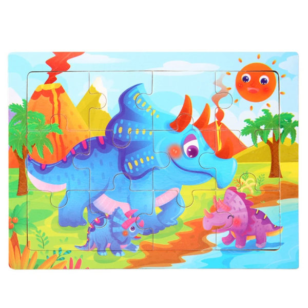 15*11cm 3D-pussel Tecknad Djur Träpussel Baby Kognitivt pussel Bebisträleksaker Pedagogiska leksaker för barn 3-triceratops