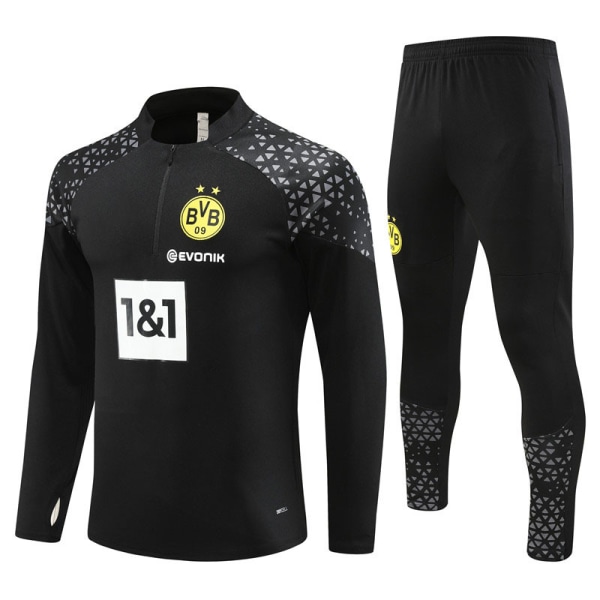 Ny Dortmund svart jersey höst och vinter fotboll halvdrag träningsdräkt L