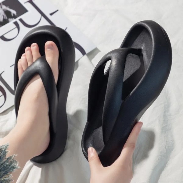 2023 Summer Women's 4CM Flip Flops Halkfria Eva Clip Toe Strandsandaler för kvinnor Inomhus utomhus tjockbottna tofflor Black--B 38-39(24-24.5CM)