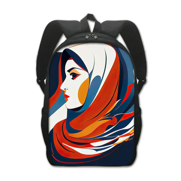 Muslimska islamiska Gril Eye Print Ryggsäck Kvinnor Män Blomma Hijab Facebook-väska Student Ryggsäck Laptop Daglig Ryggsäck 12