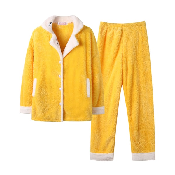 Gul sammetspyjamas för kvinnor långärmad plus sammet tecknad korall sammetspyjamas Yellow L