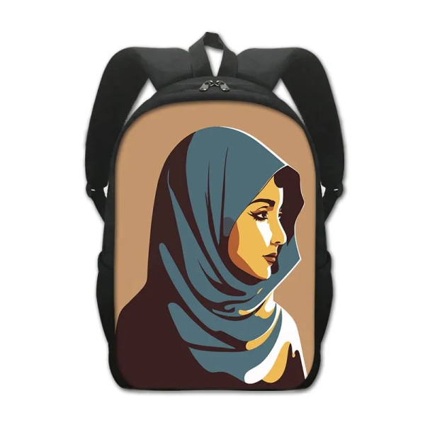 Muslimska islamiska Gril Eye Print Ryggsäck Kvinnor Män Blomma Hijab Facebook-väska Student Ryggsäck Laptop Daglig Ryggsäck 20
