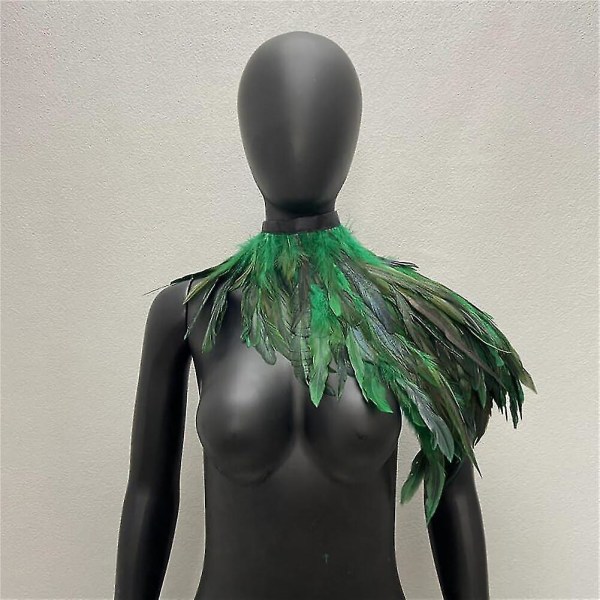 Fjäderaxelryckning Sjalkrage Halsband Halloween Kostym Epauletter, Kappa Svart Finklänning Dam Fjäderkappa Cape Feather Boa Fjäder Scarf För Cos Green