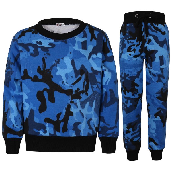 Barn Unisex Sweatshirt Set för enkel träningsoverall Camo Blue 11-12 Years