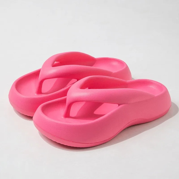 2023 Summer Women's 4CM Flip Flops Halkfria Eva Clip Toe Strandsandaler för kvinnor Inomhus utomhus tjockbottna tofflor Rose Red--4cm 40-41(25-25.5CM)