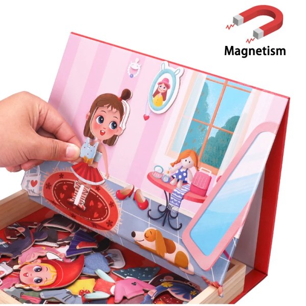 Tjejklä upp Låtsasleksak Montessori magnetklänning Byta sticksågslekleksaker Multifunktionsteckning Upptagen tavla Pedagogiska leksaker Number