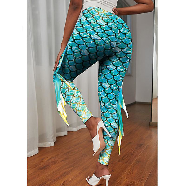 Yoga Print Leggings För Kvinnor Fiskskala Högmidjade Byxor Halloween Costume Tights style 4 S