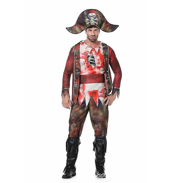 Halloween Pirate Captain Cosplay Kostym Kostymer för män Karneval Scen Spel Blood Pirate Rollspel Outfits Julfestklänning Hög kvalitet XL