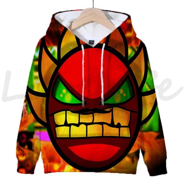 Angry Geometry Dash Hoodies för crianças, Cartoon Game Sweatshirts för crianças, 3D Print Hoody, Pulôveres för meninas och meni Black XXL