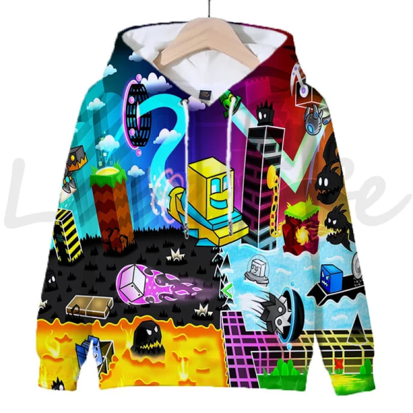 Angry Geometry Dash Hoodies för crianças, Cartoon Game Sweatshirts för crianças, 3D Print Hoody, Pulôveres för meninas och meni Gray XXL