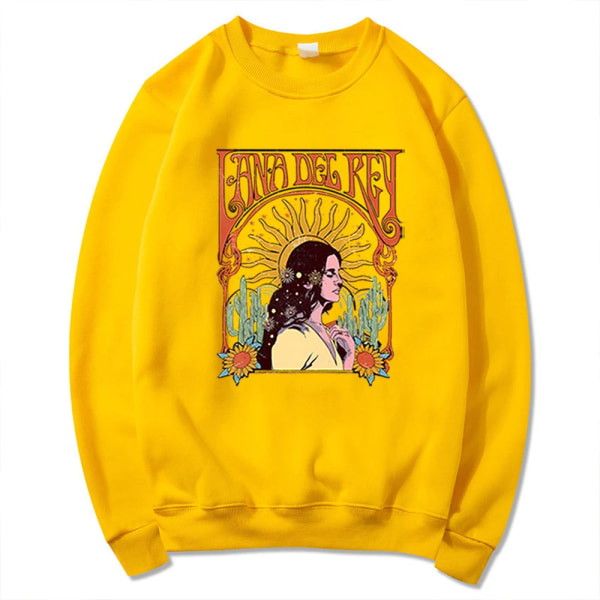 90-tals retro sweatshirt Streetwear Lana Del Rey Vintage Estetisk hoodie Music Tour Shirt Dam Höst Vinter Trendiga toppar Yellow L