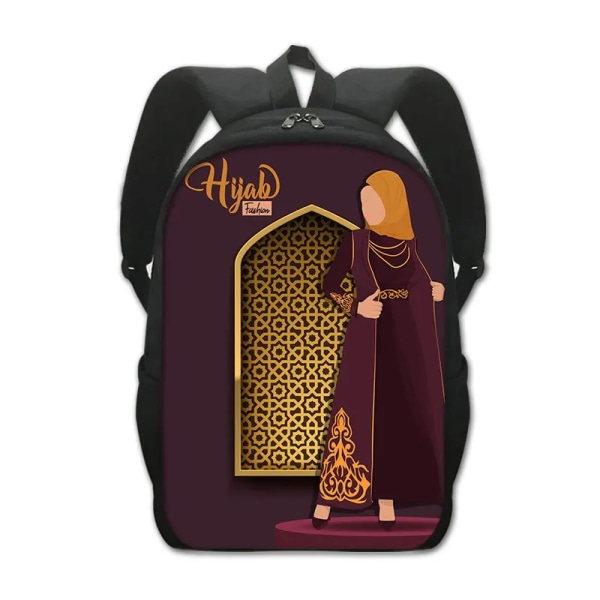 Muslimska islamiska Gril Eye Print Ryggsäck Kvinnor Män Blomma Hijab Facebook-väska Student Ryggsäck Laptop Daglig Ryggsäck 1