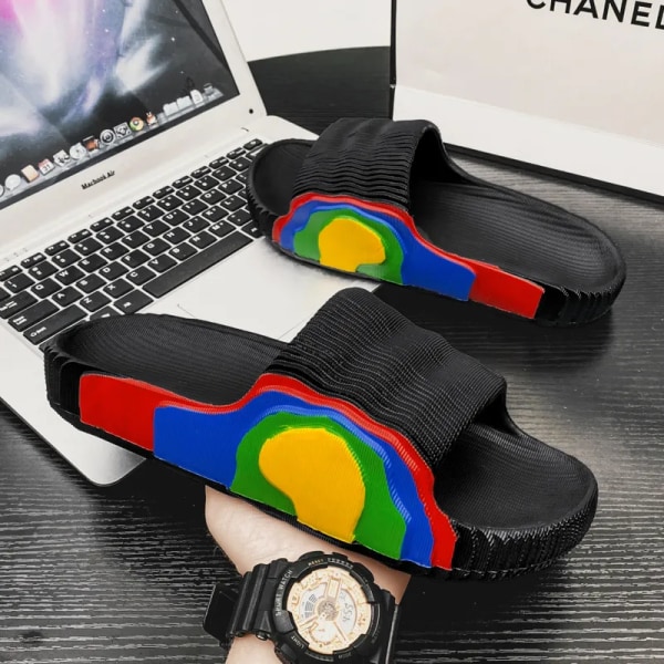 Tofflor herr ytterkläder sommar sport kokos stepping bajs känsla halkfri mjuk sula flipflops utomhus strand tjock sula sandal 2025black 43-44