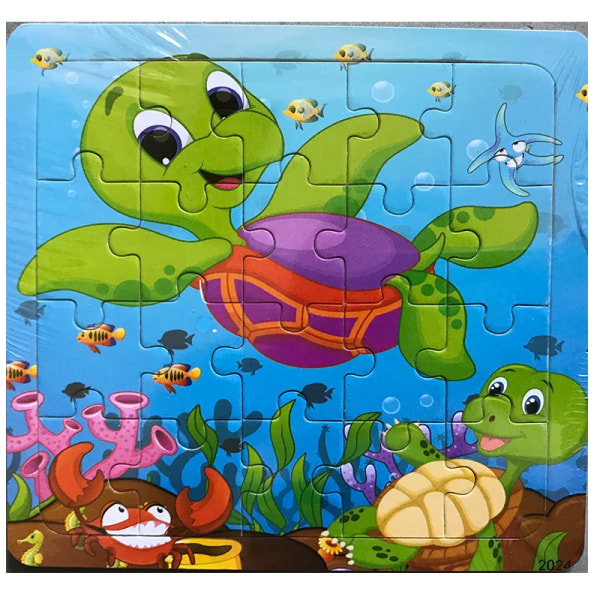 Nytt 20-bitars Montessori 3d-pussel Tecknad Djurfordon Jigsaw Träpusselspel Tidig inlärning Pedagogiska leksaker för barn Turtle