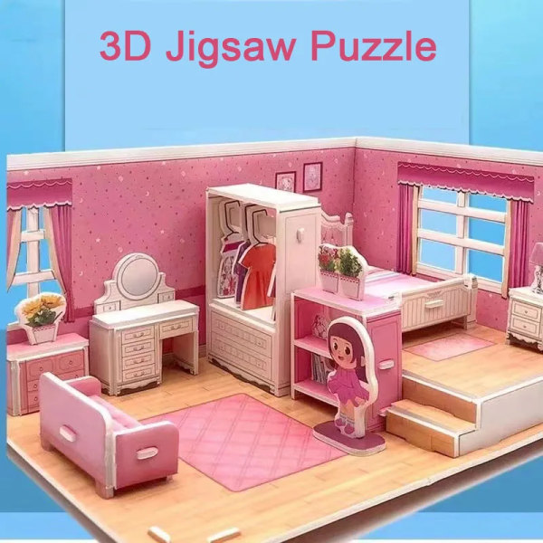 Congme 3D pusselleksak för barn 3D Papperspussel Sovrum Vardagsrum Hus Barns tidig utbildning Lärleksaker Present Bathroom
