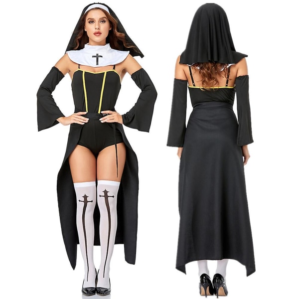 Halloween Carnival Cosplay Nunna Kostymer Dräkt För Vuxna Kvinnor Kyrkan Missionär Syster Uniform L