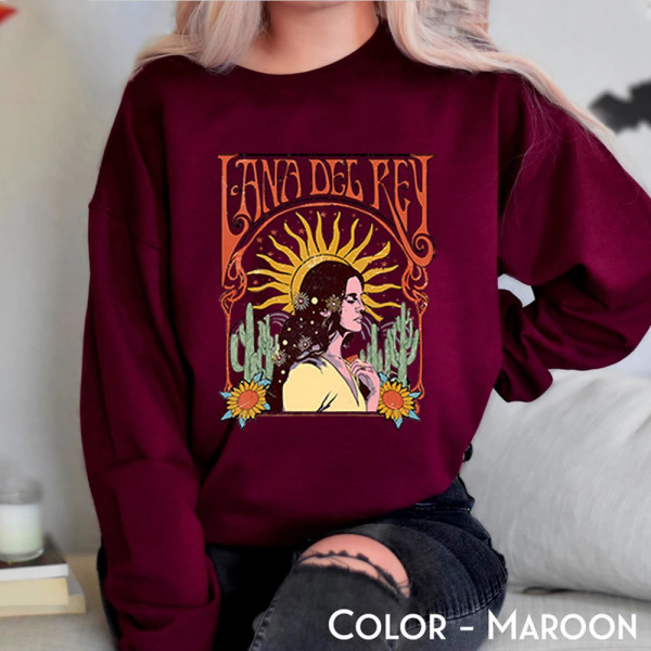 90-tals retro sweatshirt Streetwear Lana Del Rey Vintage Estetisk hoodie Music Tour Shirt Dam Höst Vinter Trendiga toppar Maroon L