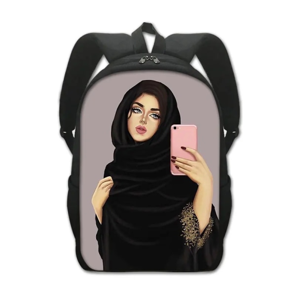 Muslimska islamiska Gril Eye Print Ryggsäck Kvinnor Män Blomma Hijab Facebook-väska Student Ryggsäck Laptop Daglig Ryggsäck 7