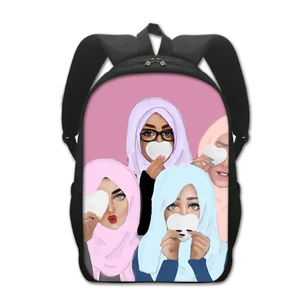 Muslimska islamiska Gril Eye Print Ryggsäck Kvinnor Män Blomma Hijab Facebook-väska Student Ryggsäck Laptop Daglig Ryggsäck 21