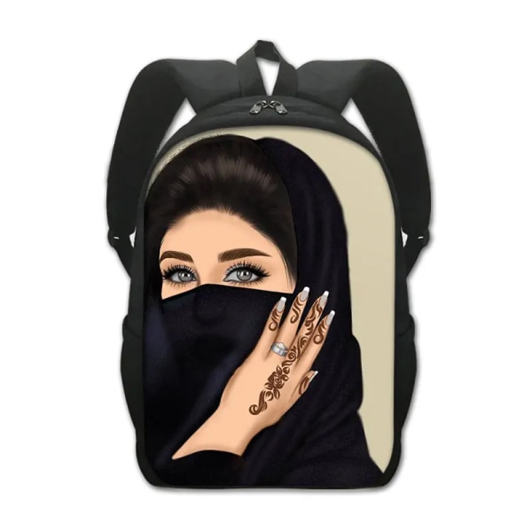 Muslimska islamiska Gril Eye Print Ryggsäck Kvinnor Män Blomma Hijab Facebook-väska Student Ryggsäck Laptop Daglig Ryggsäck 2