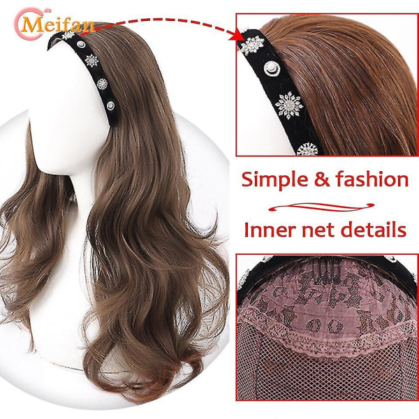 Meifan Long Wavy Curly Pannband Peruk För Dam Syntet U-sh