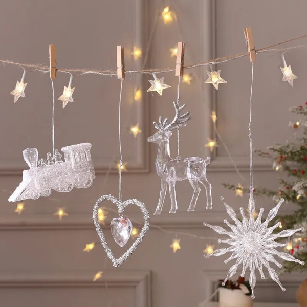 15 cm Christmas Snowflake Piece Xmas Tree Hängen Noel Crystal Deer Krans Hängande prydnader God Jul Dekor för hemmet 2023 A