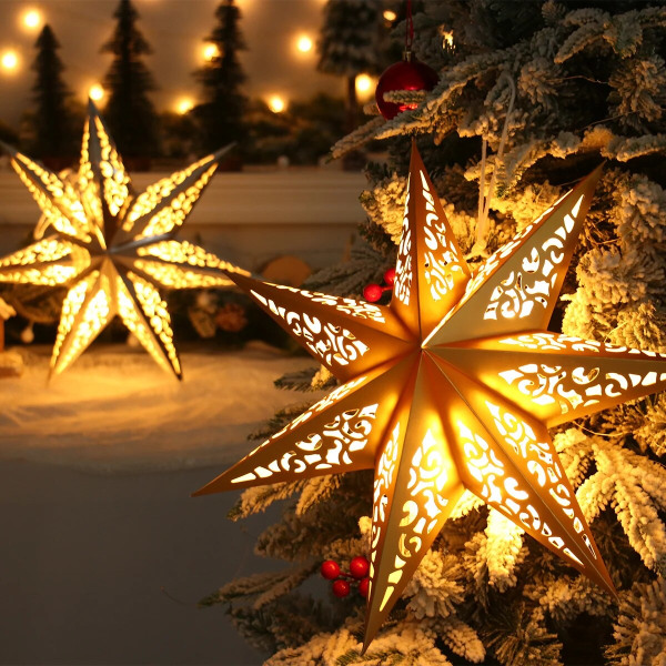 45cm Hollow Out Star Party Ljus Fönstergaller Papper Lykta Stjärnor Lampskärm Trädgårdshängande dekoration för julfest 2023 3