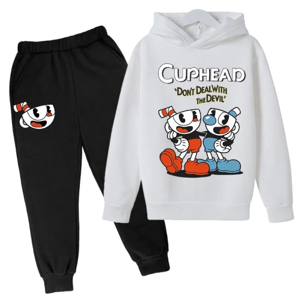 Kids Game Cuphead hoodie bomull Barn hoodies byxor tvådelade barnkläder set 4-14 år barn kläder Barn hoodies Silver 4T