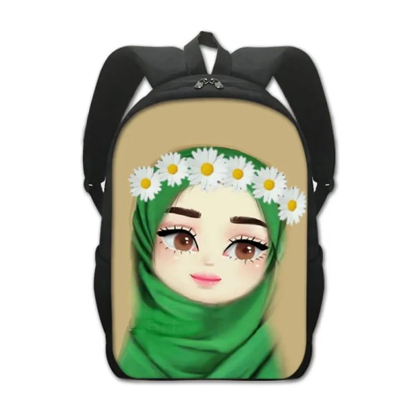 Muslimska islamiska Gril Eye Print Ryggsäck Kvinnor Män Blomma Hijab Facebook-väska Student Ryggsäck Laptop Daglig Ryggsäck 14