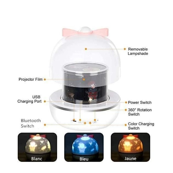 Nattlampa för babyprojektor - VOLY - 360° rotation - Starry Light - Musik - Uppladdningsbar USB