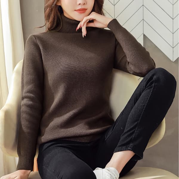 Solid Color Turtleneck Plus Fleece Varm Pullover Mjuk Stickad Khaki