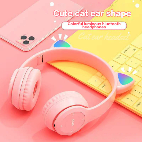 e Kattöron Bluetooth-kompatibelt Headset med LED Trådlöst Headset Pink