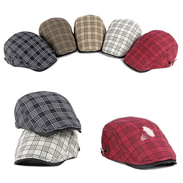 Randig Lattice Basker Hat Pläd Visir Duckbill Flat Cap Wine red