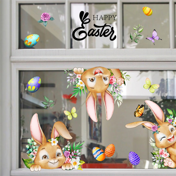 Glad påsk Fönster Klistermärken Kanin Påskägg Blommor 1PC