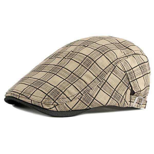 Randig Lattice Basker Hat Pläd Visir Duckbill Flat Cap Khaki