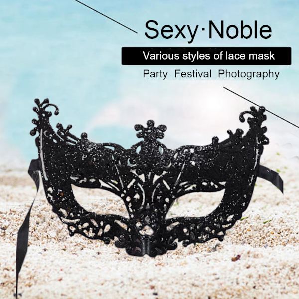 Venedig Sexig Golden Fox Mask Maskerad kostymtillbehör Black