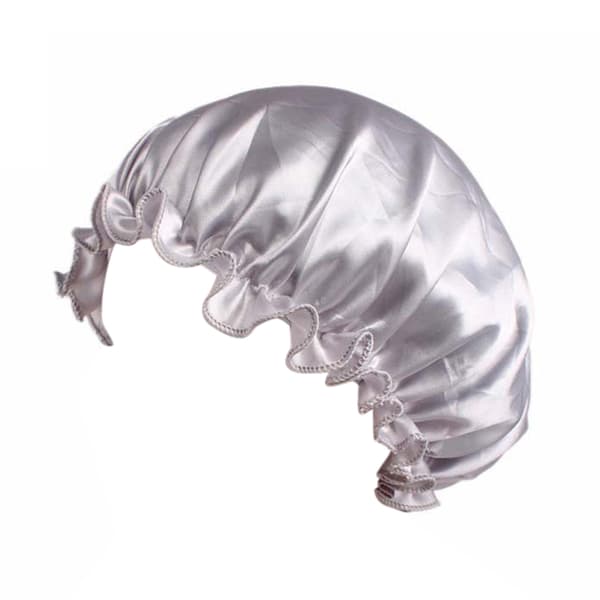 Silk Satin Nattsömn Cap Hår Bonnet Hat Head Cover Silver