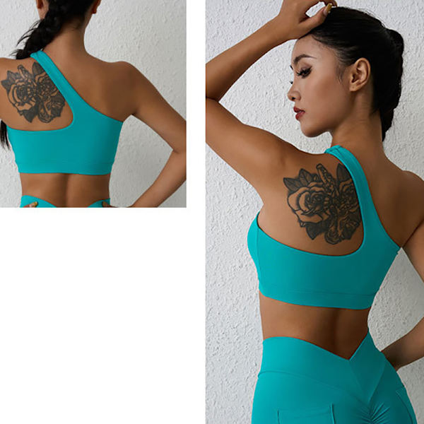 Enfärgad axel Kvinnor Fitness BH Top Yoga Athletic E M