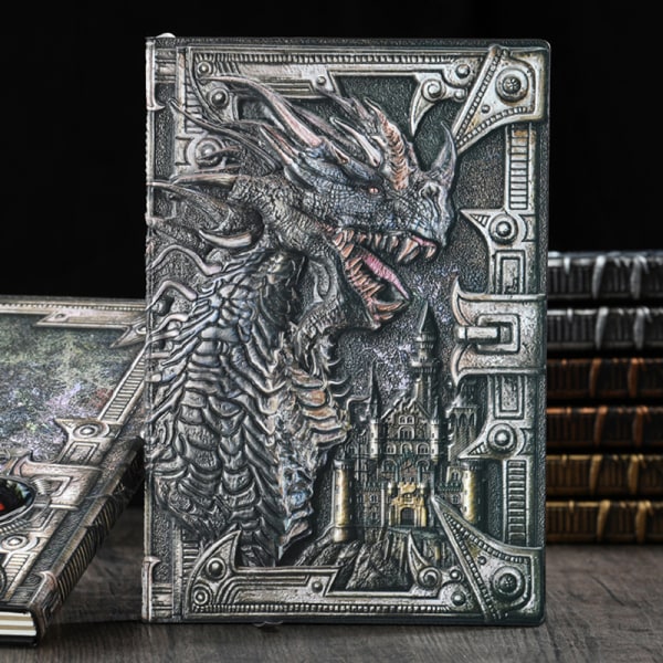 3D Dragon A5 Notebook Retro Pu-präglat anteckningsblock Bronze