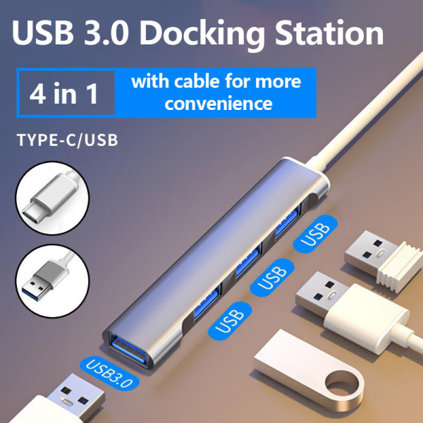 HUB 3.0 Typ C 3.1 4 Port Multi Splitter Adapter OTG För PC Gray USB