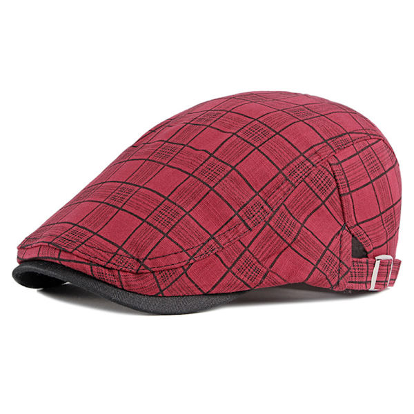 Randig Lattice Basker Hat Pläd Visir Duckbill Flat Cap Wine red